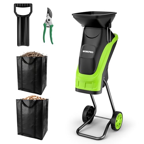 WORKPRO Electric Garden Shredder Blades 2500W with Pruning Shears, Bio-Shredder Branches Ø44 mm, 4300 RPM, Leaf Shredder with 2 Bags of 45 L, Shredder for Garden Waste