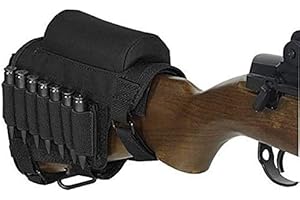 Gexgune Tactical Gun Rifle Buttstock, Hunting Shooting Tactical Cheek Rest Pad Ammo Pouch with 7 Shells Holder Buttstock Chee