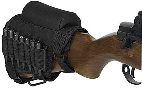 Gexgune Tactical Gun Rifle Buttstock, Hunting Shooting Tactical Cheek Rest Pad Ammo Pouch with 7 Shells Holder Buttstock Cheek Rest Riser Cartridges Carrier Case Holder (Black)