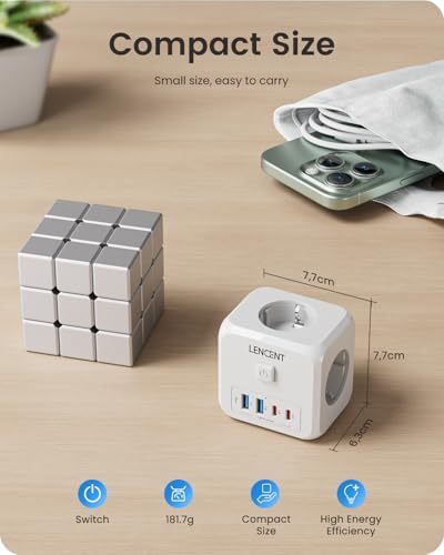 Cubo Enchufe USB 7 en 1, Ladron Enchufes 4000W, Cubo Enchufes