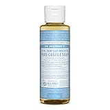 Dr. Bronners - Pure-Castile Liquid Soap (Baby Unscented, 4 Ounce) - Made with Organic Oils, 18-in-1 Uses: Face, Hair, Laundry, Dishes, For Sensitive Skin, Babies, No Added Fragrance, Vegan, Non-GMO