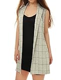 Allegra K Women Open Front Textured Plaids Long Vest