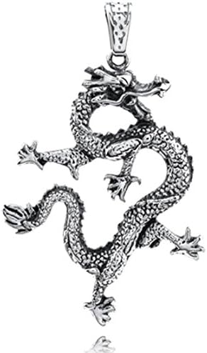 Silver &amp; Post Men's Large Stainless Steel Dragon Pendant, Design, Burlap Gift Box Included