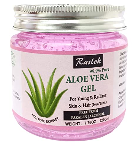 Raslok Aloe Vera Gel Pure Natural Organic Aloe Gel For Moisturizing Face Skin & Hair Care (Rose, 7.76 OZ)