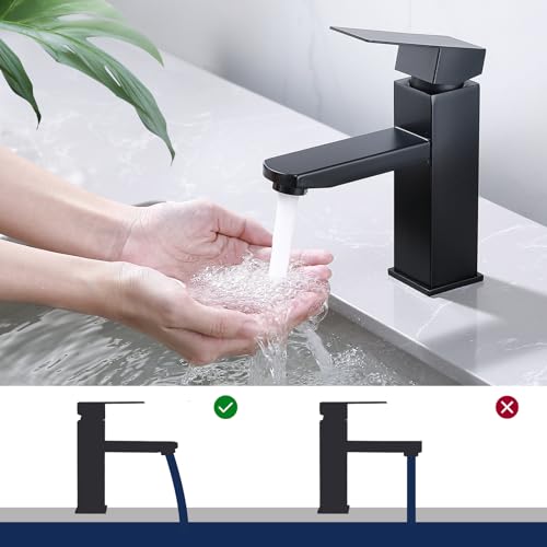 HOMELODY Bathroom Tap, Black, Washbasin Tap, Basin, Square Bathroom Mixer Tap, Stainless Steel, Single Lever Mixer Tap