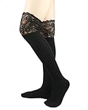 NOVAWO Women Lace Edge Non-slip Design Knee High Boot Socks (7 Colors)