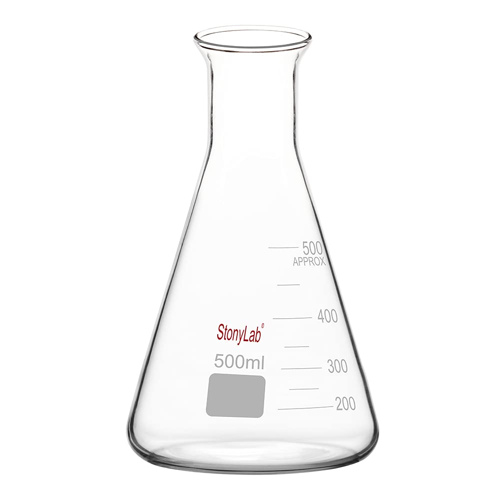 stonylab Glass Wide Mouth Erlenmeyer Flask, 500 ml Borosilicate Glass Erlenmeyer Flask with Heavy Duty Rim, 1 Pack