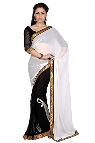 Designersareez Women's Faux Georgette Saree Free Size Off-White