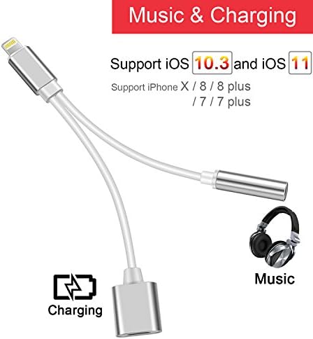 iPhone 7 / 7 plus / 8 / X adapter, Mictchz ( Support iOS 10.3, iOS 11 ) 2 in 1 Lightning Adapter and Charger, Lightning to 3.5mm Aux Headphone Jack Audio Adapter for iPhone 7, 7 plus, 8, 8 plus