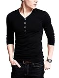 iLoveSIA Mens Henley T-shirts With Long Sleeve Slim Fit Black Size L plus