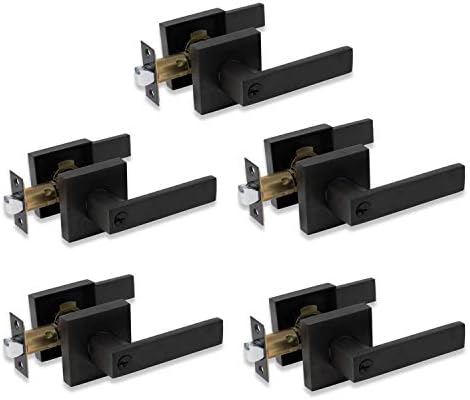 5 Pcs Matte Black Heavy Responsibility Entrance Lever Door Deal with(for Workplace/Entrance Door) Flat Type, Keyed(Identical Keys) Door Leversets Not Keyed Alike, for Left or Proper Handing
