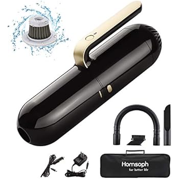 Homsoph Handheld Vacuum Cleaner Cordless (2 Adapter Charging Cables for car & home), Wet & Dry Small Vacuum Cleaner for Carpet Pet Hair Milk Lightweight Portable Cyclonic Suction Vac Cleaner