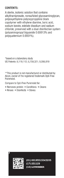 AMAZON BASIC CARE MULTI-PURPOSE CONTACTS SOLUTION – PREMIUM FORMULA, DISINFECTS, CLEANS, REMOVES PROTEIN, MOISTURIZES FOR 16+ HOURS, CONTACT LENS CLEANER & STORAGE, 12 FL OZ (PACK OF 1)