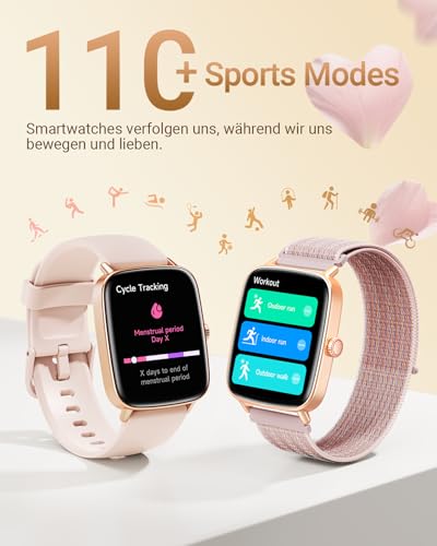 Fitpolo Women's Smartwatch with Phone Function, 1.85 Inch Smart Watch, Fitness Watch with Heart Rate SpO2 Sleep Monitor, Pedometer, 100+ Sports Modes, Sports Watch, IP68 Waterproof Watches for iOS