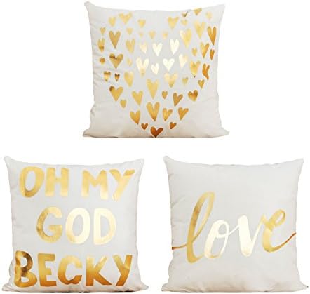 Decor MI Just Pillowcase Bronzing Flannel Throw Pillow Covers Gold Letter Pattern Design with Zipper Home Decor for Sofa Slipcover Decorative 18x18 inch Set of 3
