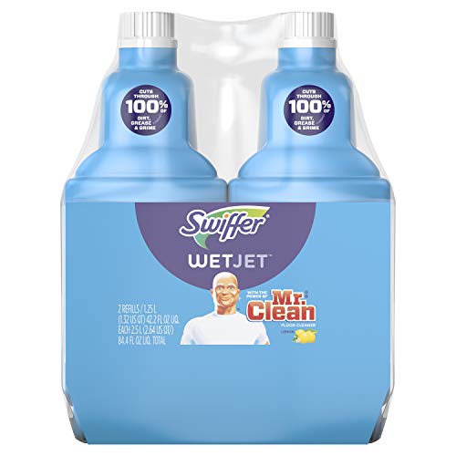 Swiffer Wetjet Hardwood Mopping & Cleaning Solution Refills, All Purpose Cleaning Product, with The Power of Mr. Clean, Lemon, 2Count, 1.25 L Each