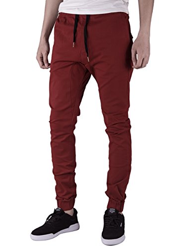 Italy Morn Men Jogger Chinos Pants Casual Khakis Drop Crotch Jogging Twill M Burgundy