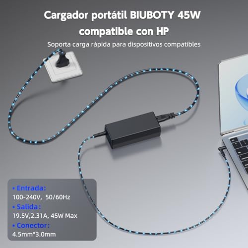 BIUBOTY Charger 45W 19.5V 2.31A Adapter Compatible with HP Pavilion X360 11 13 15 Elitebook 840 830 850 Probook 430 440 450 455 470 G3-G8 Stream 14 741727-001 PC Computer Power 0 .177 * 3mm