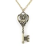Gold Tone White Crystal Key Pendant Necklace