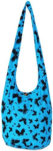 Butterfly Bohemian Hippie Hipster Hobo Boho Crossbody Shoulder Bag (TurquoiseBlue)