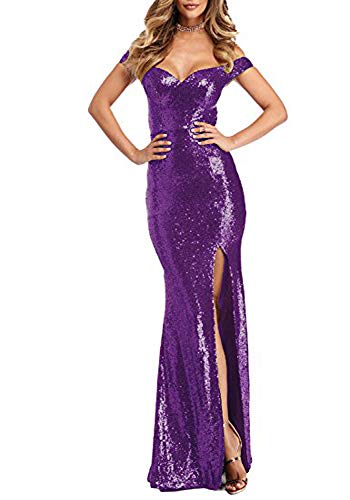 Marirobe Women's Sequin Mermaid Evening Dresses High Split Prom Dress Sexy Clubwear Formal Party Gown US12 Purple
