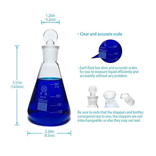 image for Huaou Glass Erlenmeyer Flask Set with Ground Glass Stopper - 3 Sizes -
