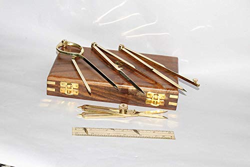 Humaira Nauticals Proportional Divider Set of 5, Full Brass dividers with Executive Wooden Box, Single Handed 8" Brass Navigational Dividers Compass Set for Maritime, Naval, Geometry and Drafting