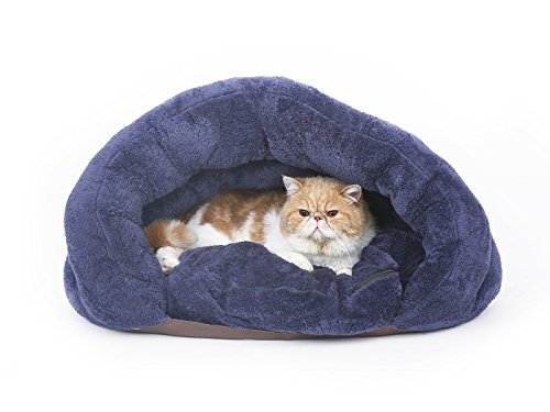 PLS Birdsong The Original Cuddle Pouch Pet Bed (Small), Cave, Covered Hooded Pet Bed, Cosy, For Burrower Cats and Dogs, Blue