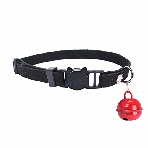 Howstar Pet Collars, Adjustable Dog Necklace Safety Puppy Cat Collar with Bell (Black)