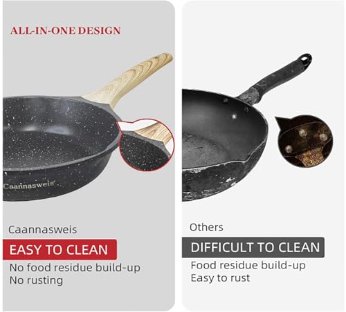 Caannasweis Nonstick Frying Pan Kitchen Granite Skillet, Non Stick Omelette Frying Pans, Omelet Egg Pan, Stone Cookware Chef's Pan, Induction Compatible, PFOA Free Pans for Cooking Gift 20CM