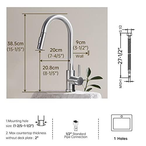 APPASO Kitchen Faucet, Kitchen Sink Mixer tap with Pull Down Sprayer, Brushed Nickel Kitchen Faucets Mixer with 2 Water Modes, Single Handle Modern Kitchen Tap Faucet Stainless Steel