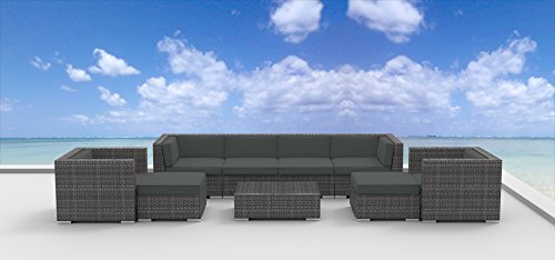 UrbanFurnishing.net 9a-Fiji-Charcoal 9 Piece Modern Patio Furniture Sofa Sectional Couch Set