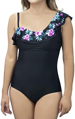CaCelin Missy Black One Shoulder Ruffle One Piece (L)