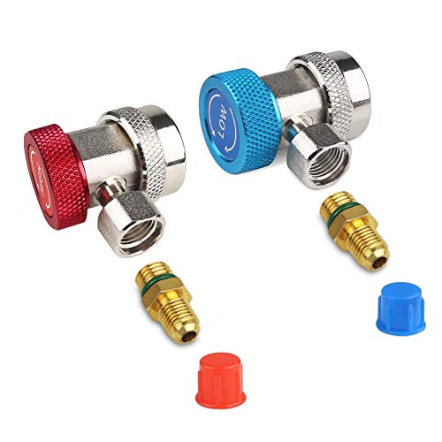 JDMON Adjustable AC R134A Quick Coupler Connector Adapters Fitting High Low 1/4 inch SAE HVAC Manifold Gauge Hose Set (R134A) - Thumbnail 7