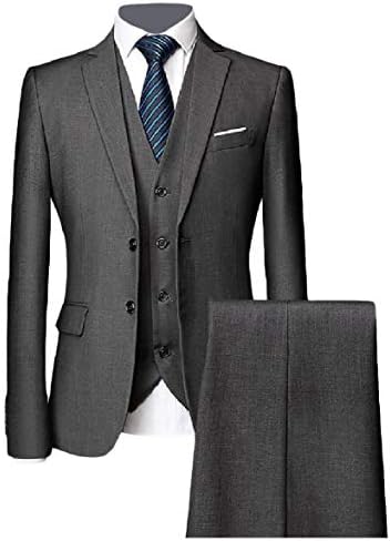 SportsX Men Solid Color 2 Button Casual 3-Piece Blazer Suit Outfit(Jackets+Vest+Trousers)