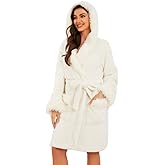 LYCY Women Hooded Plush Short Robe Soft Warm Fleece Bathrobe Fluffy Cute Spa Robe