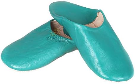 Medina Souvenirs Kenza Babouche Turquoise Moroccan Babouche in Real Leather, Slippers Combining Comfort and Elegance…