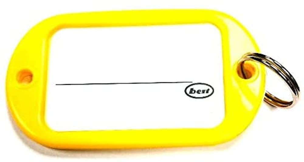 Merriway BH04022 (5 Pcs) Yellow Key Ring Luggage Tags with Card Inserts, 95mm x 53mm (3.3/4 inch x 2.1/8 inch) - Pack of 5 Pieces
