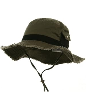 Washed Frayed Bucket Hats-Olive Black L