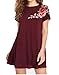 Romwe Women's Short Sleeve Loose Casual Tunic Swing T-Shirt Dress Floral Patch Burgundy S