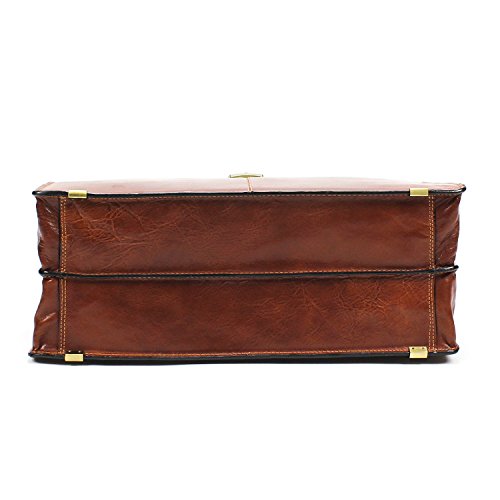 Men's 17" Laptop Lawyer's Briefcase for Business Professionals Top Handle Organization Pockets Lockable Closure and Shoulder Strap Made in Real Italian Bullhide Leather