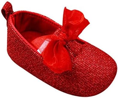 Rivchell Baby Girls Red Sparkling Shoes 0-6 Princess Fashion Christmas Sprincess Ribbon Bowknot Crib Shoes Soft Sole Toddler Baby Bling Sequin Prewalker Parkle Shoes (Size 0-6)
