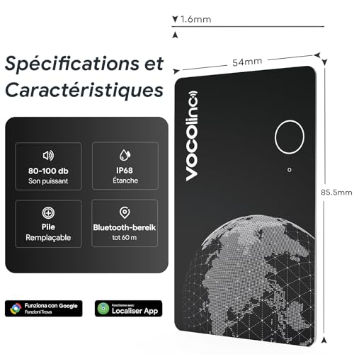 VOCOlinc Dual System Air Tag Card Pack of 2, Rechargeable Wallet Tracker Compatible with Android App Google Locate or iOS Apple Locate, Locator for Wallet/Luggage/Bags