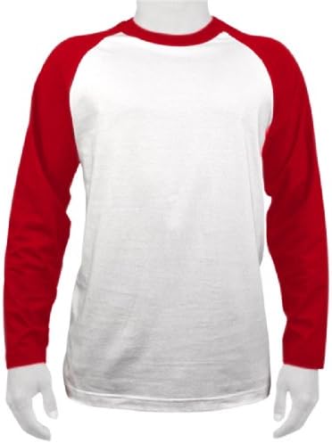 Men's Baseball Tee- Long Sleeves (Jersey Knit) (Large, White/Red)