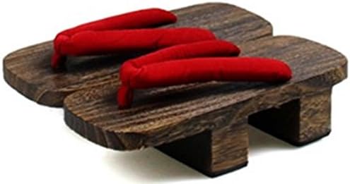 「Shikyou」 Cool Japanese Style Geta Sandals Brown Made of Wood (9.8inch (25cm), Red Sandal Thong)