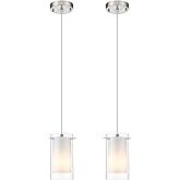 AKEZON Modern Glass Pendant Light 2 Pack, Adjustable Hanging Pendant Lighting Kitchen Lights Island Dining Room Bathroom Bar,