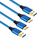 Note 3 Charger Cable, Besgoods 2-Pack Braided USB 3.0 Charge Data Cable (6 Feet) - A Male to Micro B Cable Cord for External Hard Drive, Samsung Galaxy S5, Note 3, Blue