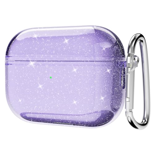 Svanove for Airpods Pro 2 Case Clear Glitter, Sparkly Bling Cute Airpods Pro 1st 2nd Generation Case with Keychain, Hard Shell Y2k Aesthetic Airpods Cover Accessories for Women Girl, Light Purple