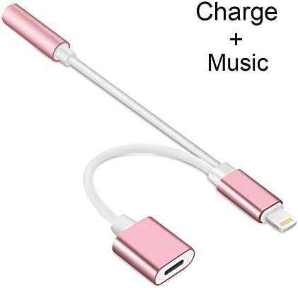 2 in 1 Lightning for iPhone 7 / iphone 7 Plus Adapter and Charger, Lightning to 3.5mm Aux Headphone Jack and Charger Cable for iPhone 7 / 7 plus[No Music Control] - (Rose Gold)