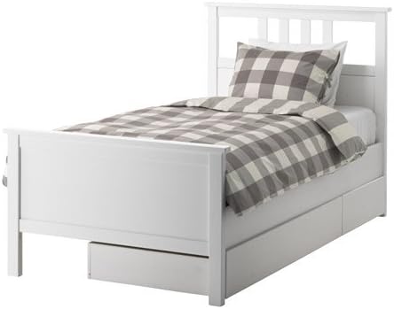 Ikea Twin size Bed frame with 2 storage boxes, white stain, Luröy 38386.23811.1214